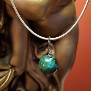 Ocean Jasper Orb Pendant on 16" Sterling Silver Snake Chain